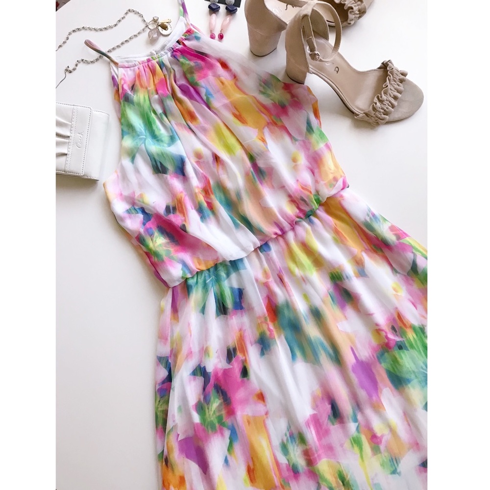 London Times | Pastel Floral Halter Midi Dress | Sz 8